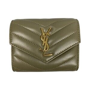 SAINT LAURENT Monogram YSL Cassandra Multi Fold Wallet Olive Green